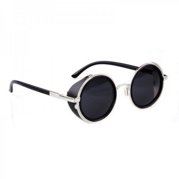 Sonnenbrille mit silbernen Gestell und schwarzen Gläsern für Herren Sonnenbrille mit silbernen Gestell und schwarzen Gläsern für Herren