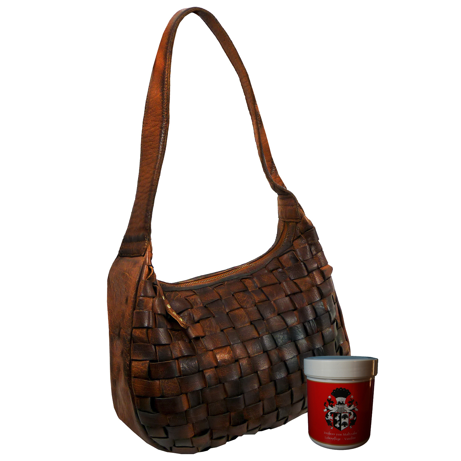 LL BARON Damen Leder Schultertasche FLAKONE – Braun-natur, Used Look, 33x22 Cm