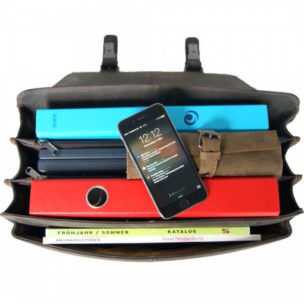 Lehrertasche Leder braun drei Fächer 872 Lehrertasche Leder braun drei Fächer 872