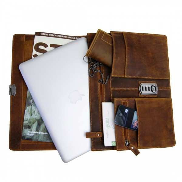 Ledermappe aus braunem Leder gefüllt 11 Ledermappe aus braunem Leder gefüllt 11