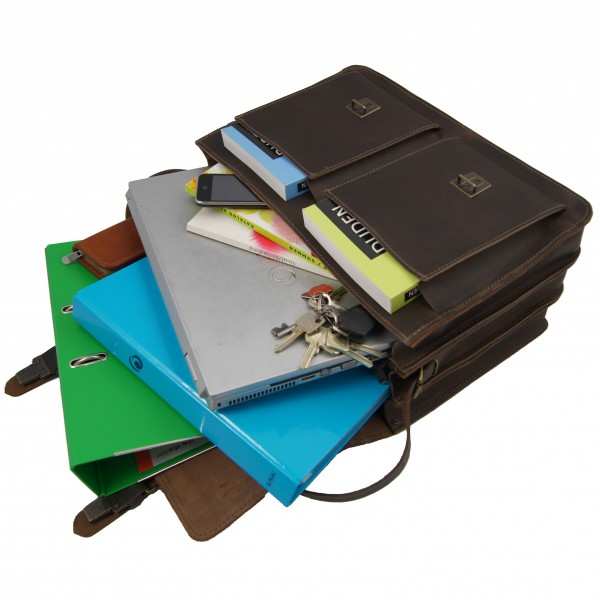 3-Fächer Schultasche 42 cm groß Leder braun 3-Fächer Schultasche 42 cm groß Leder braun